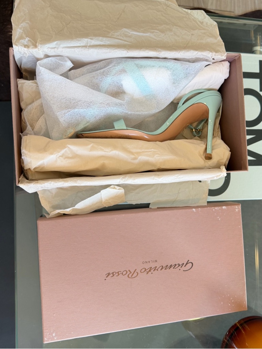 Gianvito Rossi Vernice Patent Ribbon Bora Slingback Stiletto Sandals in Mint 38 - Picture 13 of 15